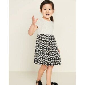 Infant Toddler Girl Fit & Flare White Black Short Sleeve Dress Size 12-18M